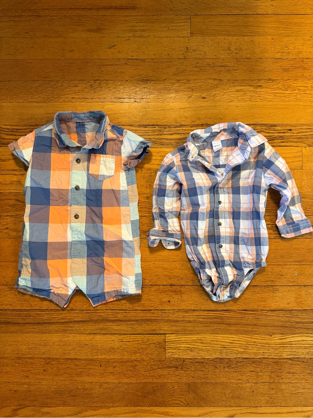 Toddler Plaid Button Romper Duo - Orange & Blue